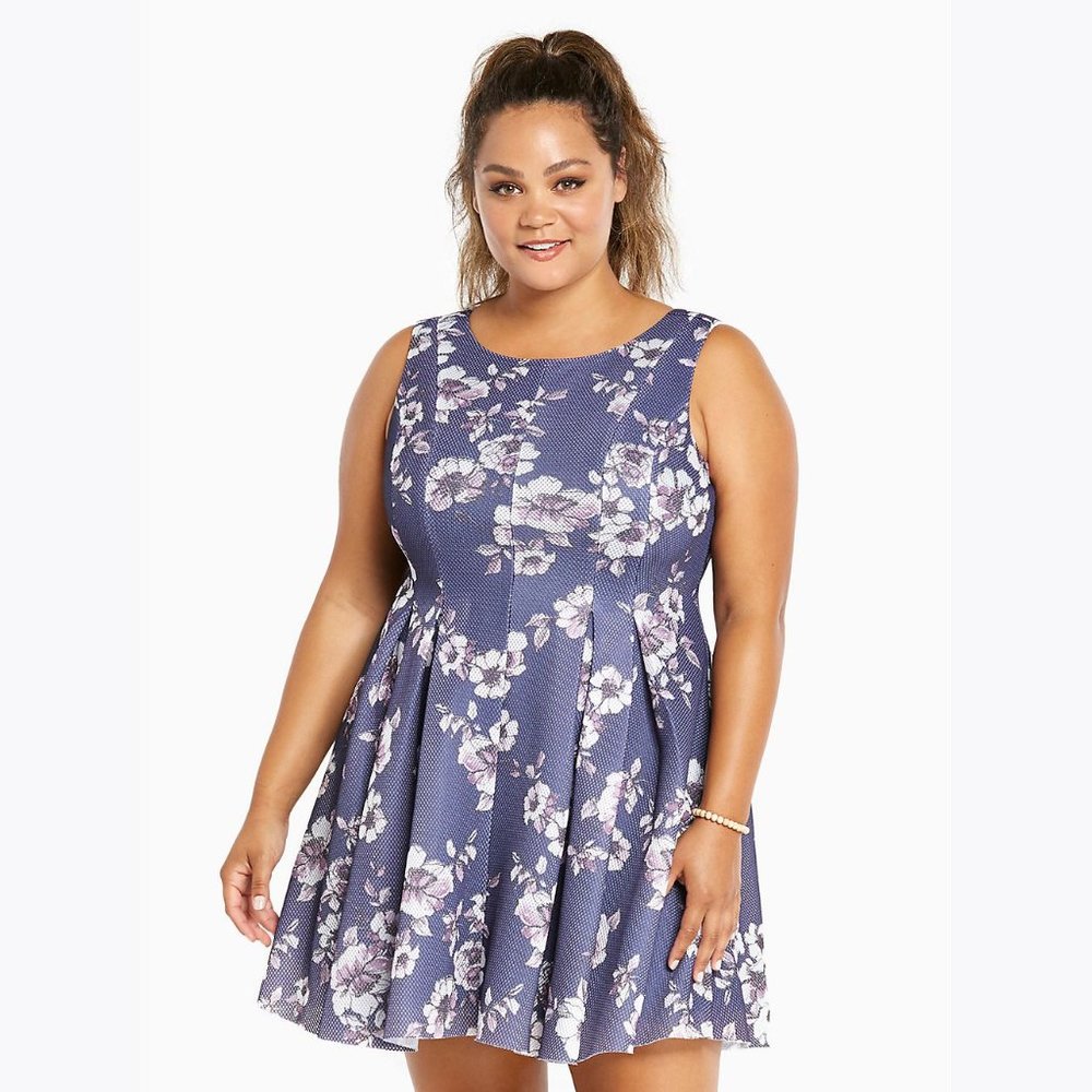 TORRID Navy Mesh Floral Print Pleated Dress sz 14 - Picture 4 of 11